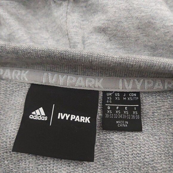 Adidas Ivy Park Cropped Halls Of Ivy Hoodie Womens XS Gray Brown Allover Print - Picture 9 of 11